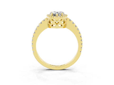 Yellow gold Pear Cut Moissanite Halo Engagement Ring with Pavé Band and Prong Setting_15