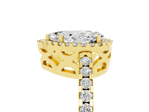 Yellow gold Pear Cut Moissanite Halo Engagement Ring with Pavé Band and Prong Setting_17