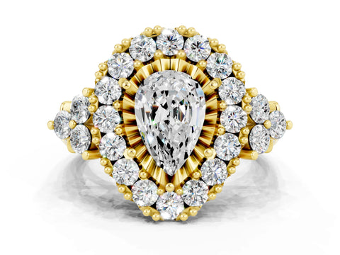 Yellow gold Pear Cut Moissanite Halo Ring with Pavé Band and Four-Prong Setting_12