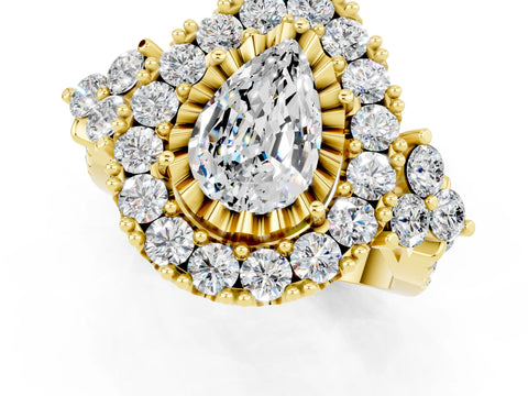 Yellow gold Pear Cut Moissanite Halo Ring with Pavé Band and Four-Prong Setting_13