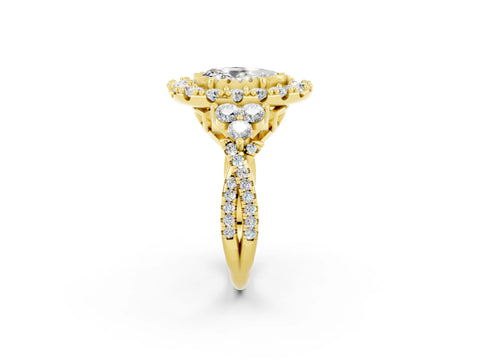 Yellow gold Pear Cut Moissanite Halo Ring with Pavé Band and Four-Prong Setting_14