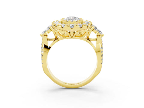 Yellow gold Pear Cut Moissanite Halo Ring with Pavé Band and Four-Prong Setting_15