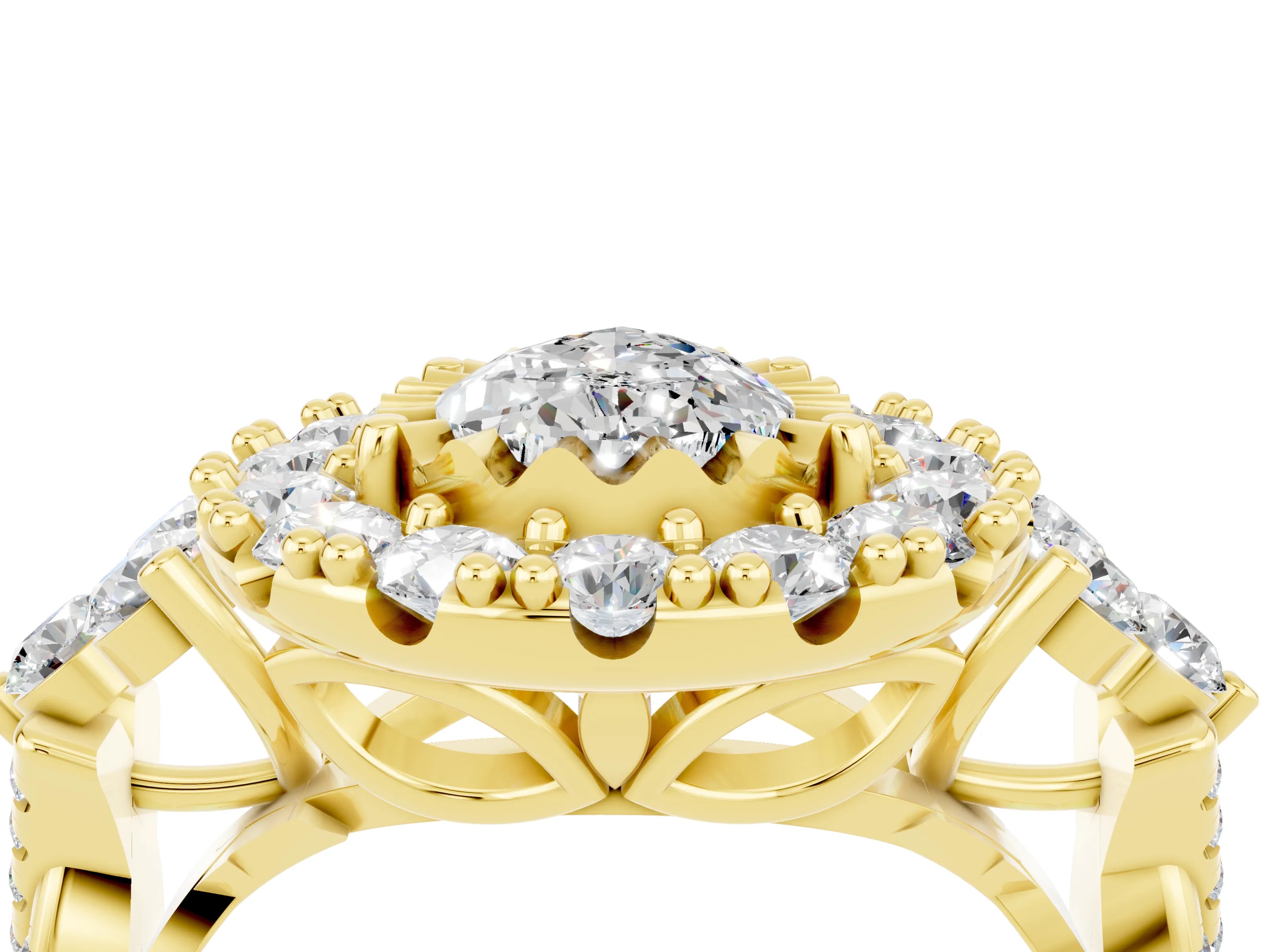 Yellow gold Pear Cut Moissanite Halo Ring with Pavé Band and Four-Prong Setting_16