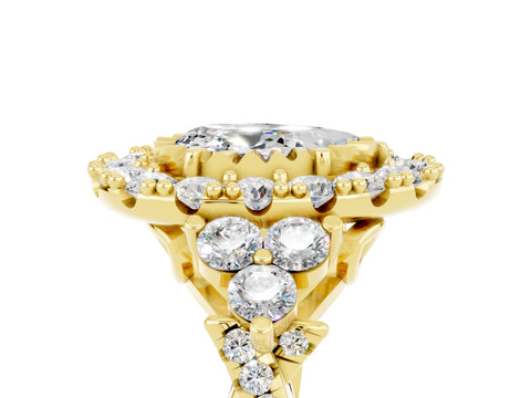 Yellow gold Pear Cut Moissanite Halo Ring with Pavé Band and Four-Prong Setting_17