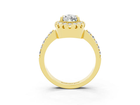 Yellow gold Pear Cut Moissanite Halo Ring with Pavé Band and Prong Setting_3