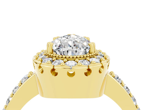 Yellow gold Pear Cut Moissanite Halo Ring with Pavé Band and Prong Setting_4
