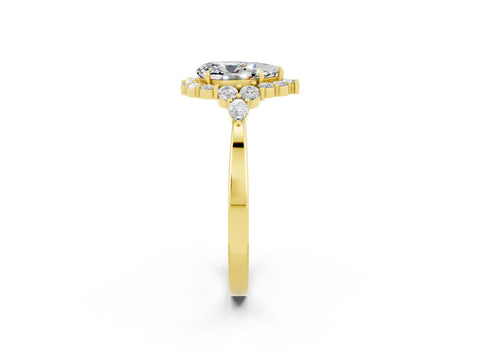 Yellow gold Pear Cut Moissanite Halo Ring with Pear Side Stones and Prong Setting_14