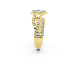 Yellow gold Pear Cut Moissanite Halo Ring with Round Split Shank and Prong Setting_62