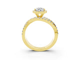 Yellow gold Pear Cut Moissanite Halo Ring with Round Split Shank and Prong Setting_63