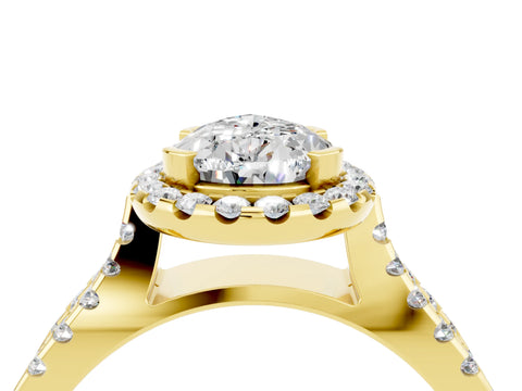 Yellow gold Pear Cut Moissanite Halo Ring with Split Shank Pavé Band and Prong Setting_4