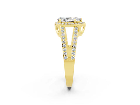 Yellow gold Pear Cut Moissanite Halo Ring with Split Shank U-Prong Band and Four-Prong Setting_2