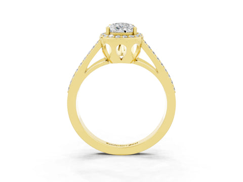 Yellow gold Pear Cut Moissanite Halo Ring with Split Shank U-Prong Band and Four-Prong Setting_3