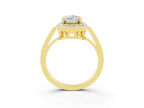 Yellow gold Pear Cut Moissanite Halo Ring with Split Shank and Four-Prong Setting_3