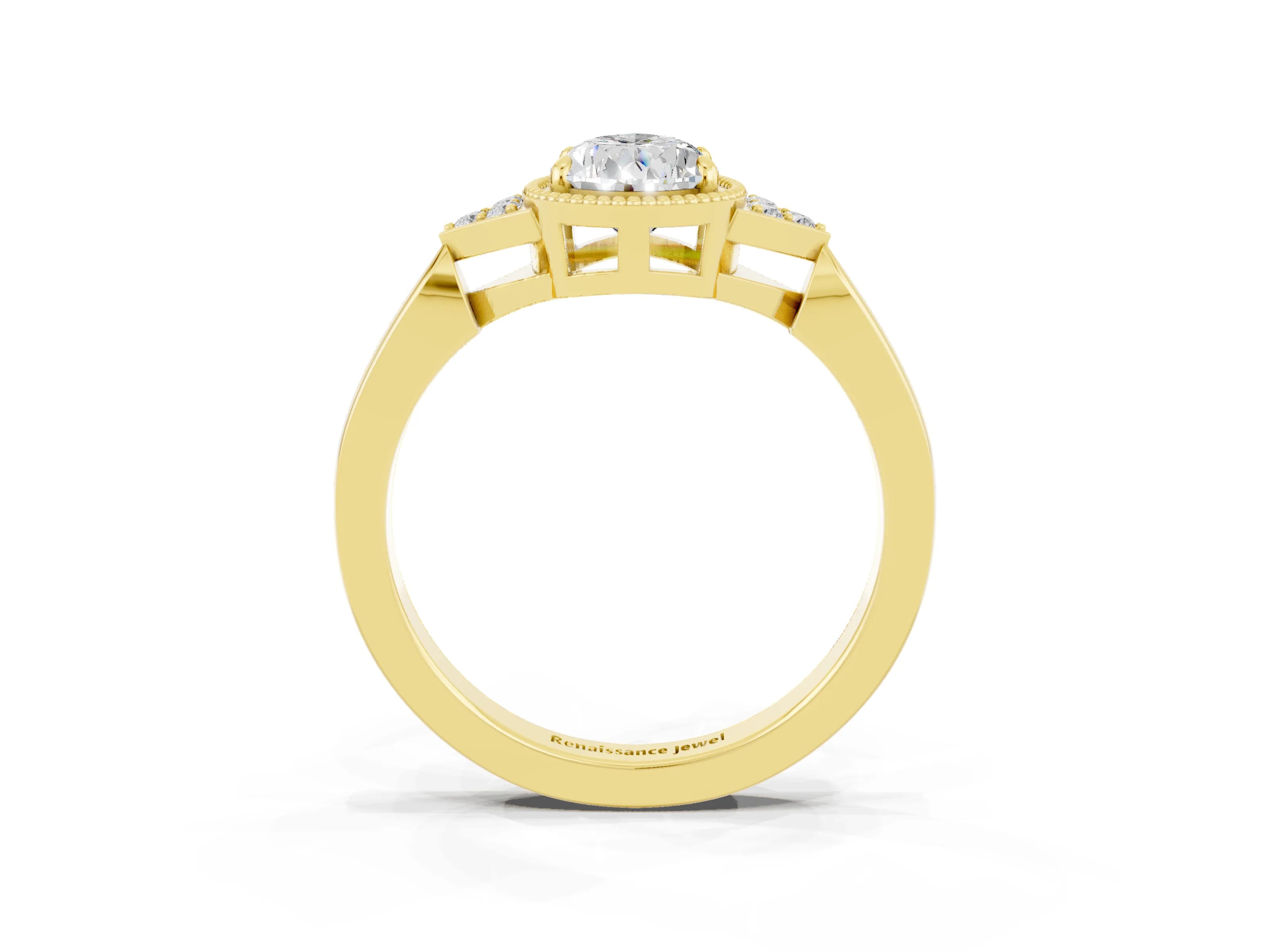 Yellow gold Pear Cut Moissanite Halo Ring with Tapered Band and Four-Prong Setting_3