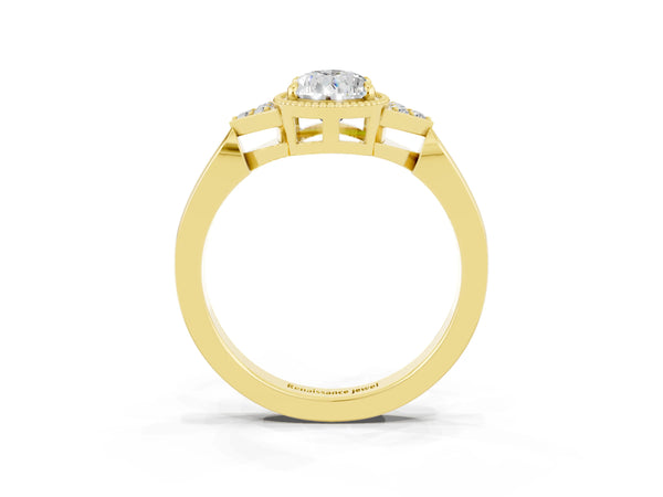 Yellow gold Pear Cut Moissanite Halo Ring with Tapered Band and Four-Prong Setting
