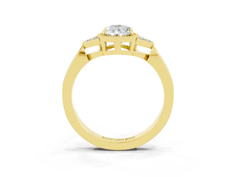 Yellow gold Pear Cut Moissanite Halo Ring with Tapered Band and Four-Prong Setting_3