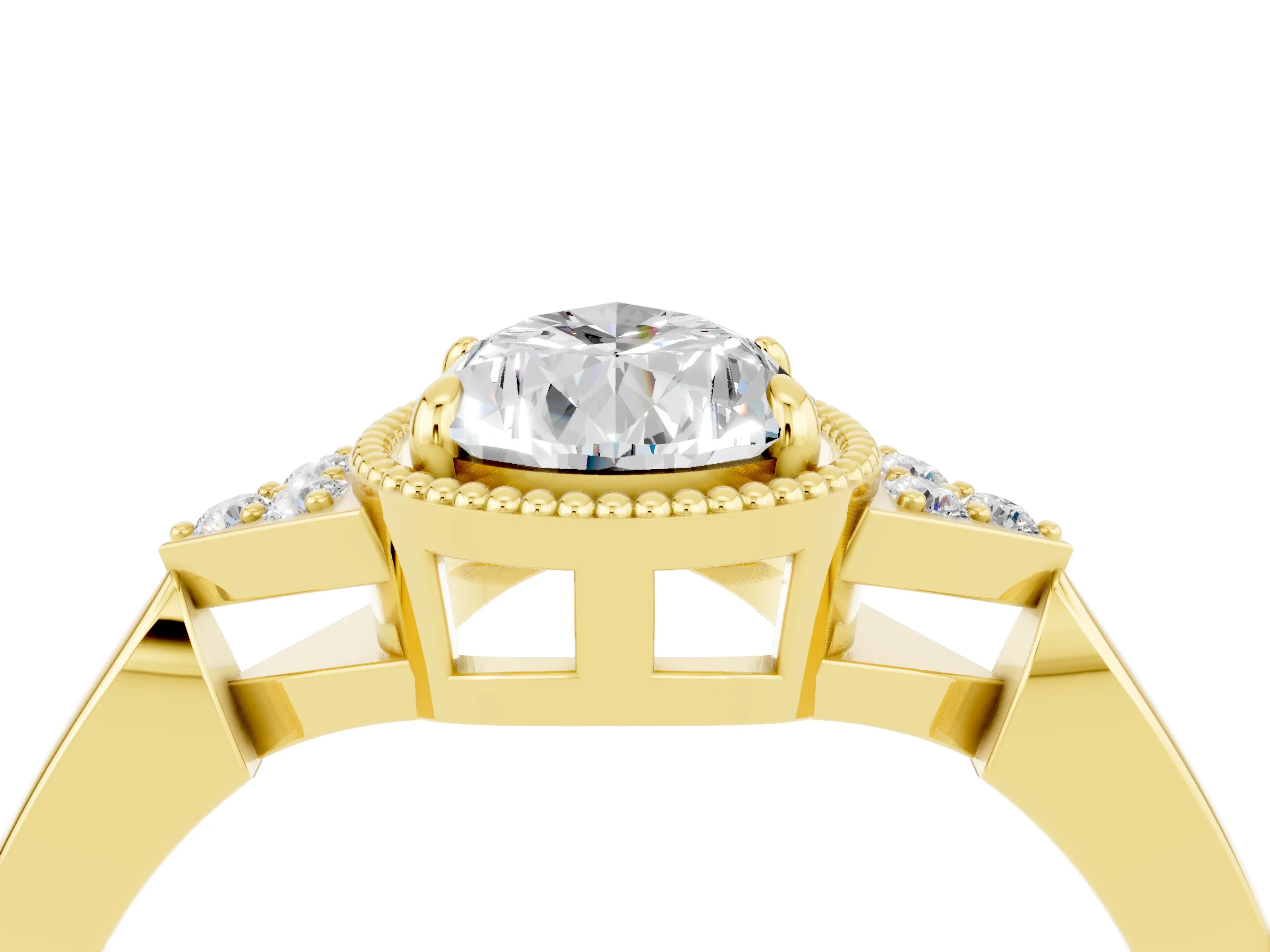 Yellow gold Pear Cut Moissanite Halo Ring with Tapered Band and Four-Prong Setting_4