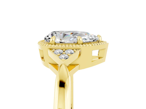 Yellow gold Pear Cut Moissanite Halo Ring with Tapered Band and Four-Prong Setting_5