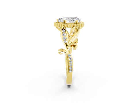 Yellow gold Pear Cut Moissanite Halo Ring with Vintage Split Shank and Four-Prong Setting_2