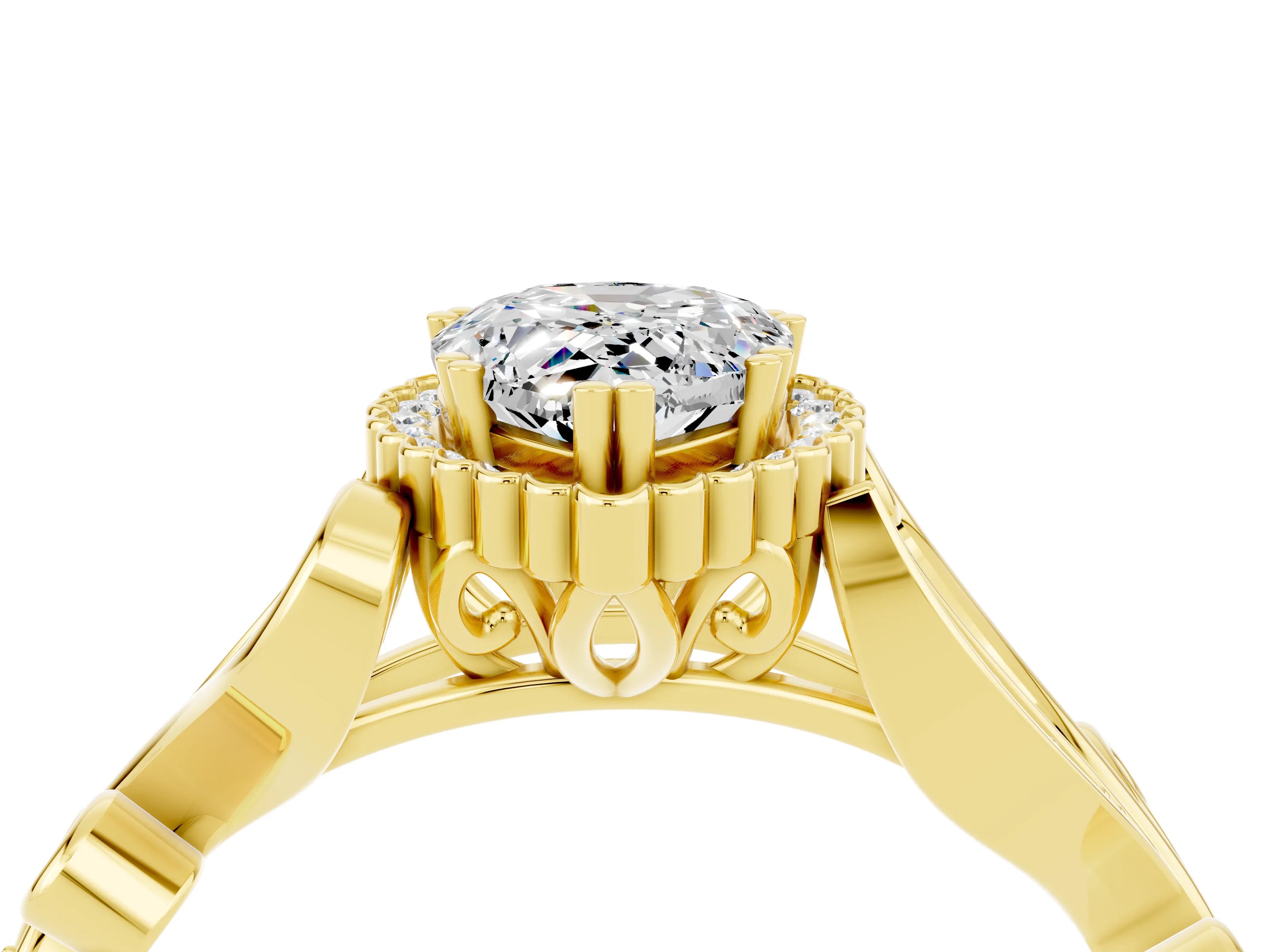 Yellow gold Pear Cut Moissanite Halo Ring with Vintage Split Shank and Four-Prong Setting_4
