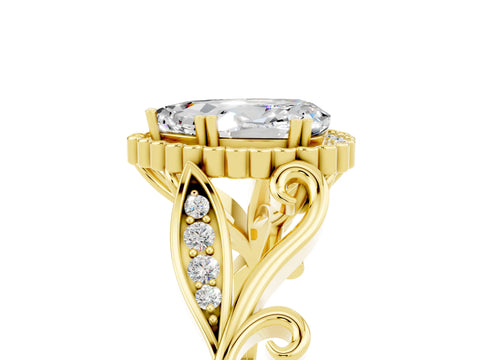 Yellow gold Pear Cut Moissanite Halo Ring with Vintage Split Shank and Four-Prong Setting_5