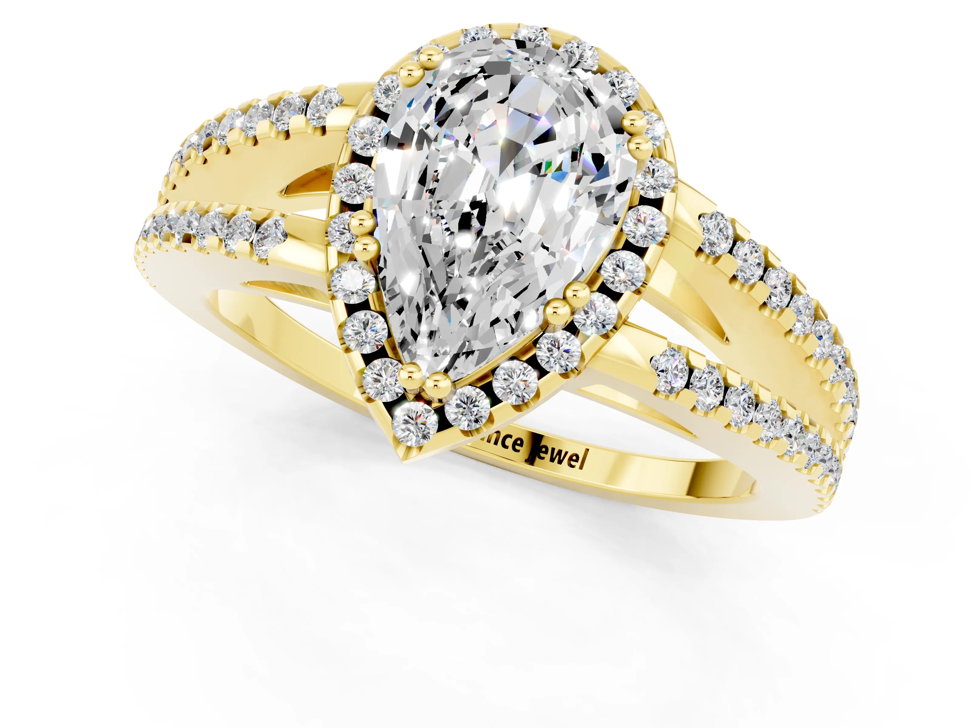 Yellow gold Pear Cut Moissanite Halo Split Shank Engagement Ring_13