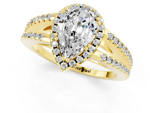 Yellow gold Pear Cut Moissanite Halo Split Shank Engagement Ring_13