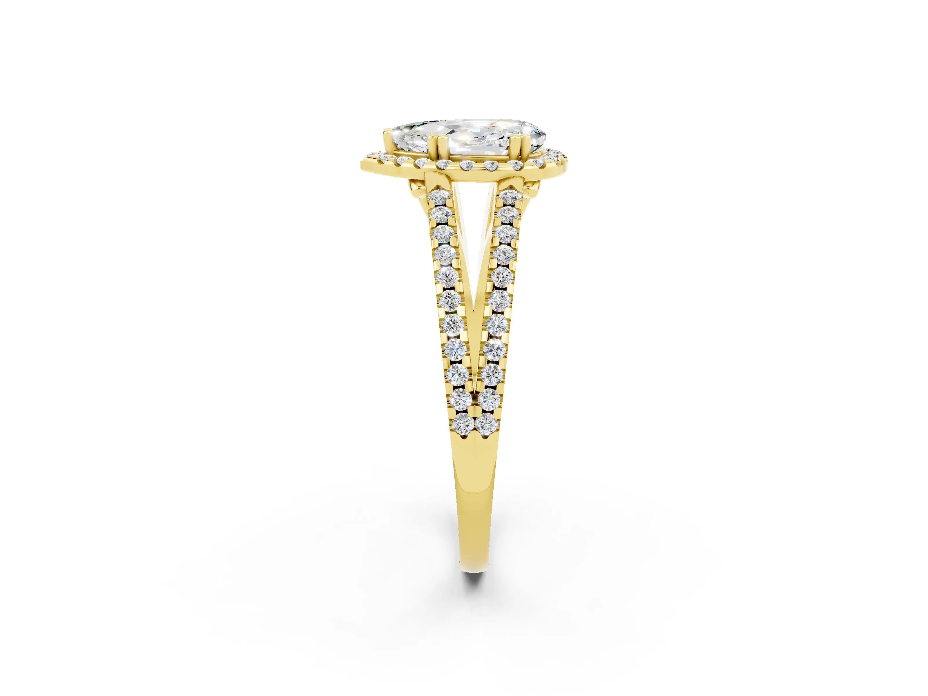 Yellow gold Pear Cut Moissanite Halo Split Shank Engagement Ring_14
