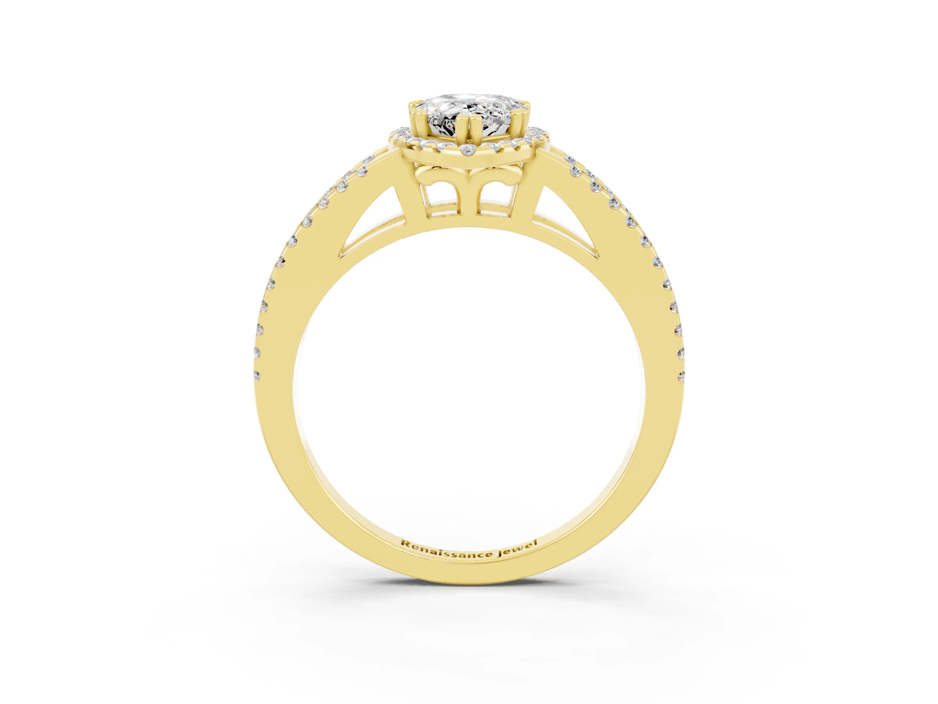 Yellow gold Pear Cut Moissanite Halo Split Shank Engagement Ring_15