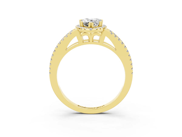 Yellow gold Pear Cut Moissanite Halo Split Shank Engagement Ring