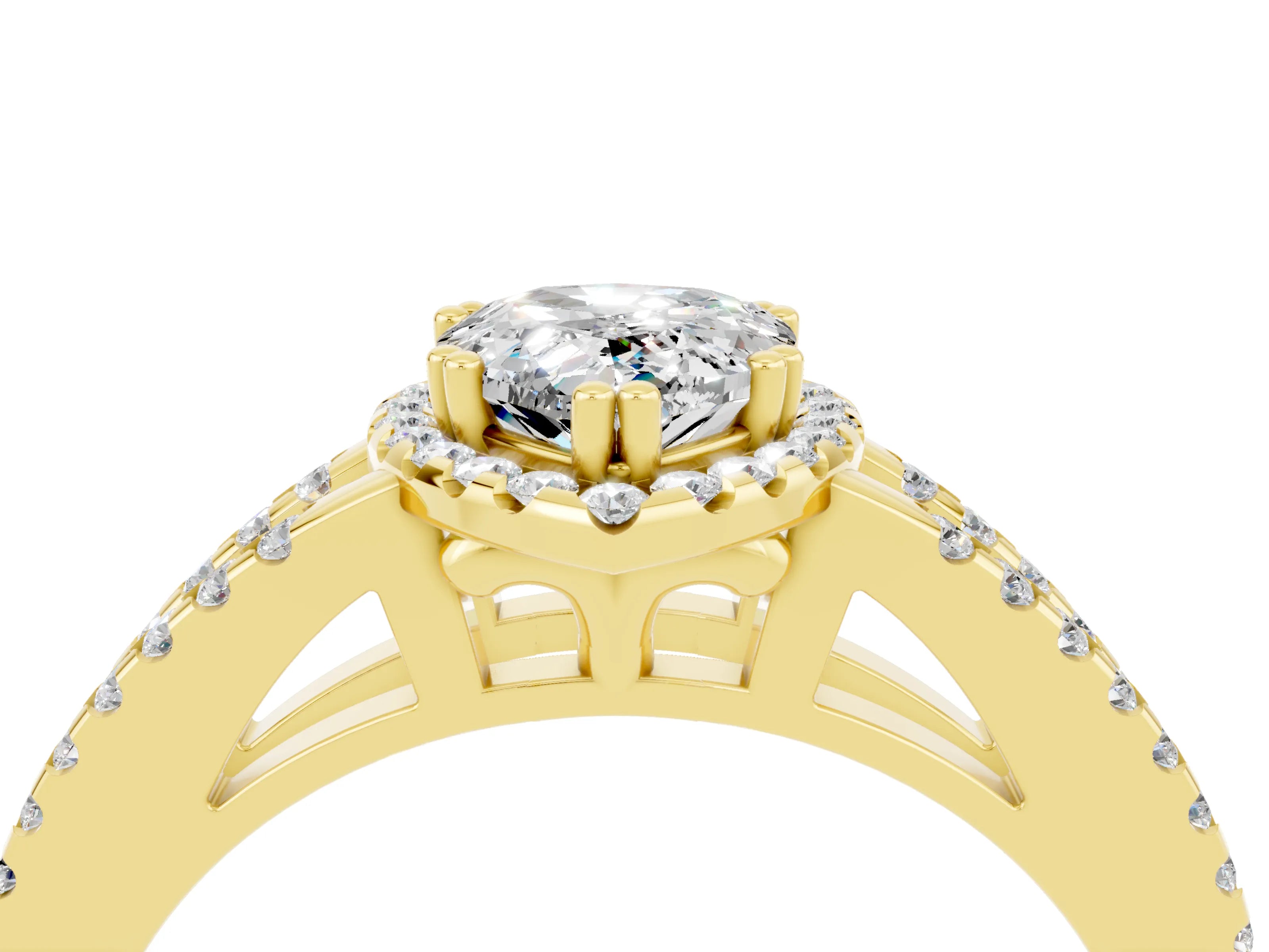 Yellow gold Pear Cut Moissanite Halo Split Shank Engagement Ring_16