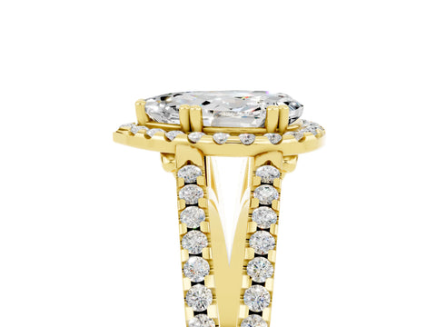 Yellow gold Pear Cut Moissanite Halo Split Shank Engagement Ring_17