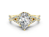 Yellow gold Pear Cut Moissanite Halo Twist Band Solitaire Prong Setting Ring