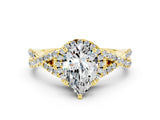 Yellow gold Pear Cut Moissanite  Halo Twist Band Solitaire Prong Setting Ring_24