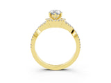 Yellow gold Pear Cut Moissanite  Halo Twist Band Solitaire Prong Setting Ring_27