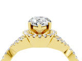 Yellow gold Pear Cut Moissanite  Halo Twist Band Solitaire Prong Setting Ring_28