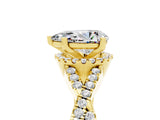 Yellow gold Pear Cut Moissanite  Halo Twist Band Solitaire Prong Setting Ring_29