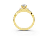 Yellow gold Pear Cut Moissanite Halo Twist Band Solitaire Prong Setting Ring_3