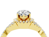 Yellow gold Pear Cut Moissanite Halo Twist Band Solitaire Prong Setting Ring_4