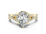 Yellow gold Pear Cut Moissanite  Halo Twist Band Solitaire Prong Setting Ring_42