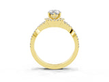 Yellow gold Pear Cut Moissanite  Halo Twist Band Solitaire Prong Setting Ring_45