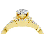 Yellow gold Pear Cut Moissanite  Halo Twist Band Solitaire Prong Setting Ring_46