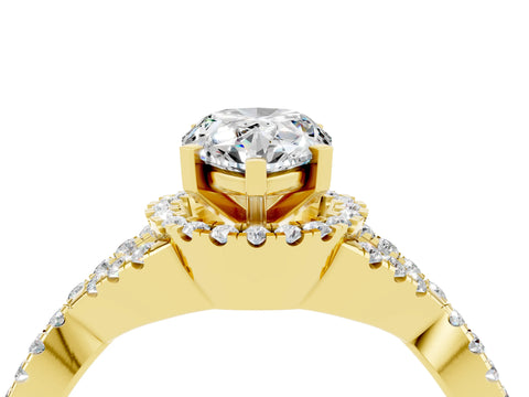 Yellow gold Pear Cut Moissanite Halo Twist Band Solitaire Prong Setting Ring_4