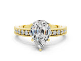 Yellow gold Pear Cut Moissanite Milgrain Pavé Engagement Ring with Four-Prong Setting
