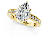 Yellow gold Pear Cut Moissanite Milgrain Pavé Engagement Ring with Four-Prong Setting_1