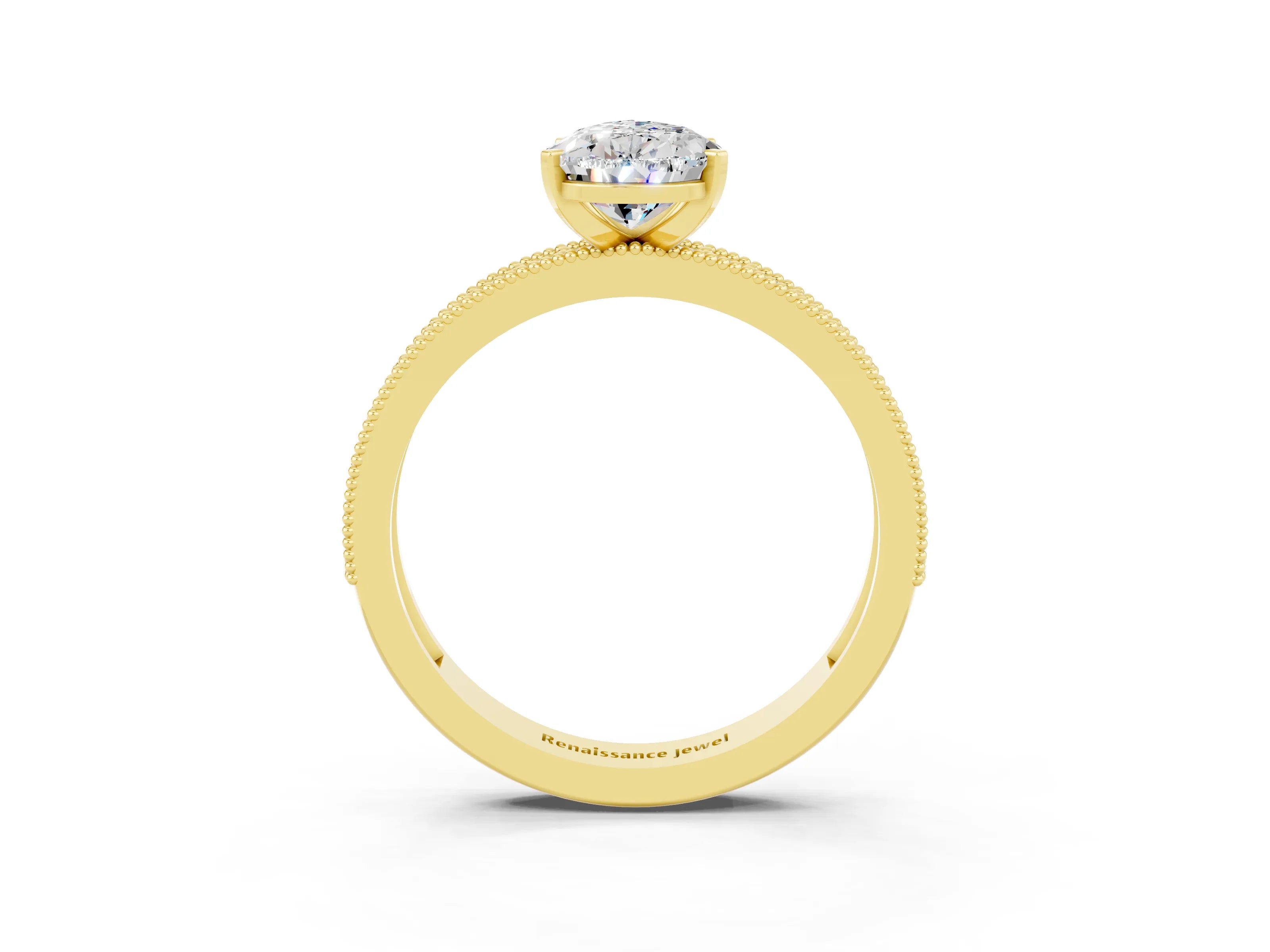 Yellow gold Pear Cut Moissanite Milgrain Pavé Engagement Ring with Four-Prong Setting_3