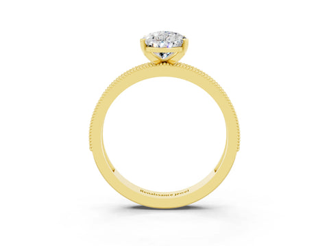 Yellow gold Pear Cut Moissanite Milgrain Pavé Engagement Ring with Four-Prong Setting_3