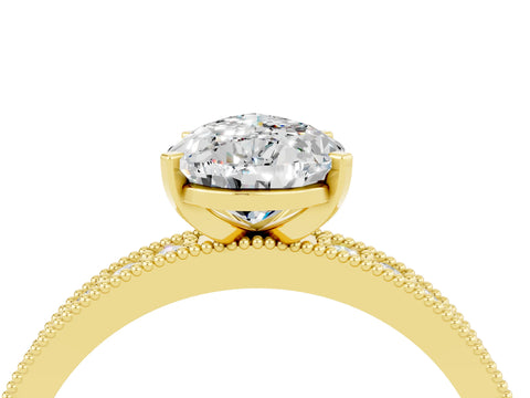 Yellow gold Pear Cut Moissanite Milgrain Pavé Engagement Ring with Four-Prong Setting_4