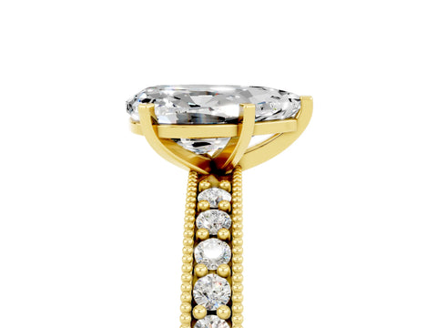 Yellow gold Pear Cut Moissanite Milgrain Pavé Engagement Ring with Four-Prong Setting_5
