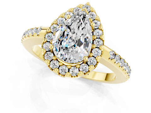 Yellow gold Pear Cut Moissanite Pavé Halo Ring with Four-Prong Setting_13